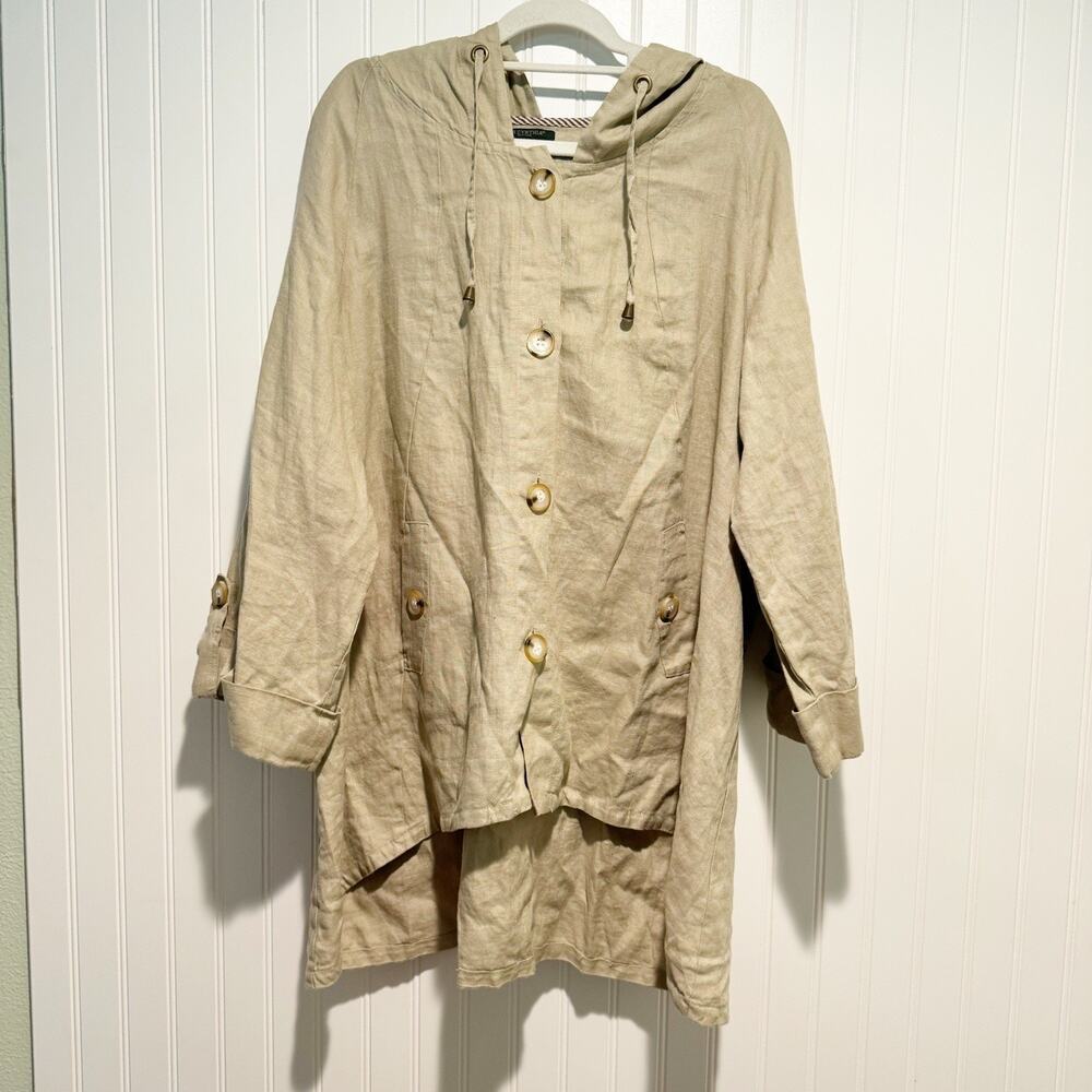 For Cynthia Beige Linen Lagenlook Jacket Roll Tab Sleeves Plus Size 3X